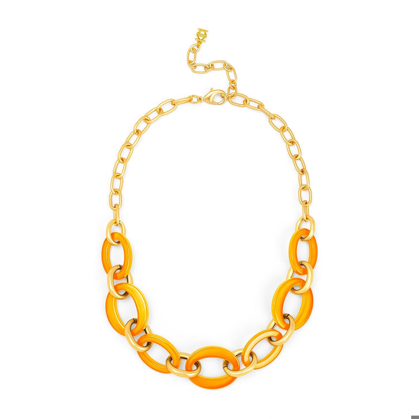 ZENZII Resin Oval Link Matte Gold Collar Necklace-Bright Orange