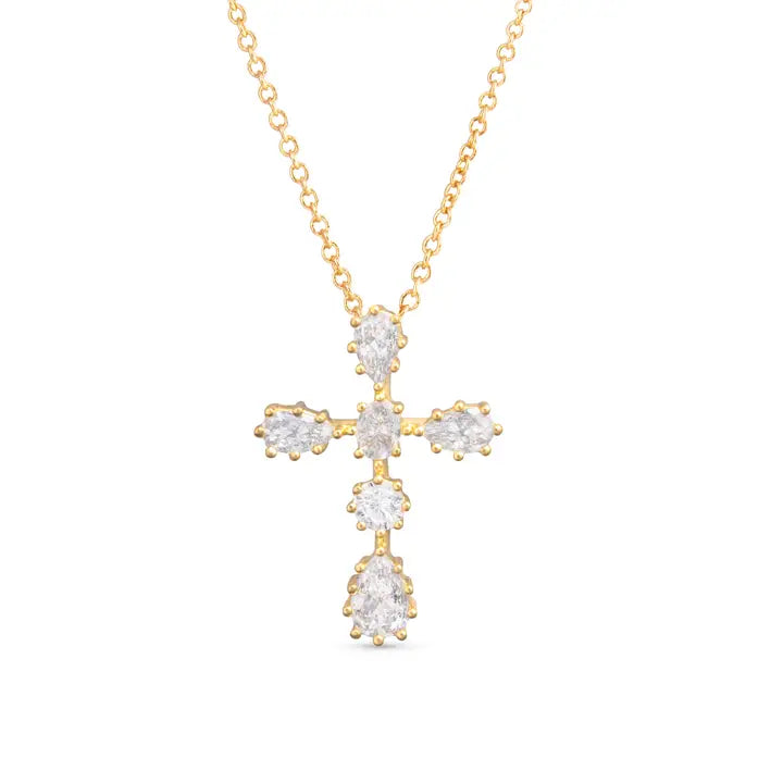 Amanda Blu Six Cz Faith Cross Necklace - Gold