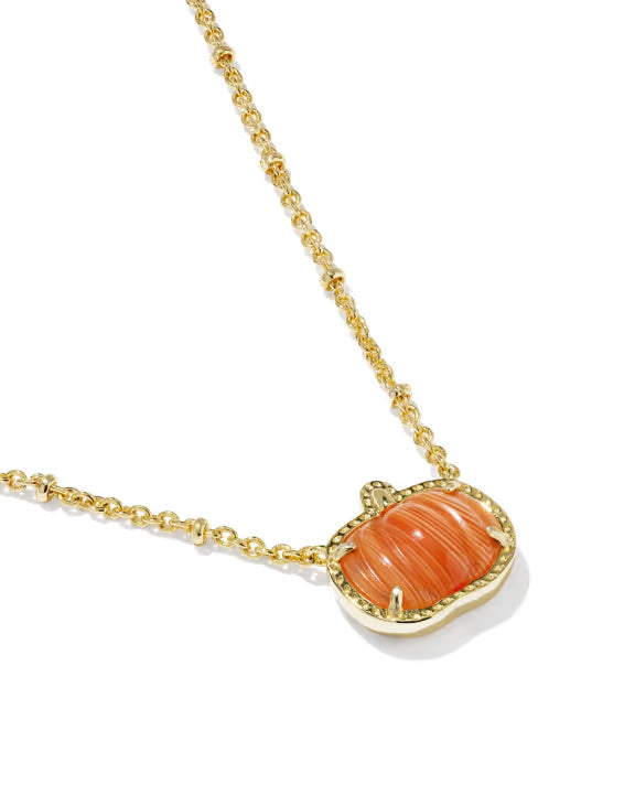 KENDRA SCOTT PUMPKIN SHORT PENDANT NECKLACE GOLD ORANGE BANDED AGATE