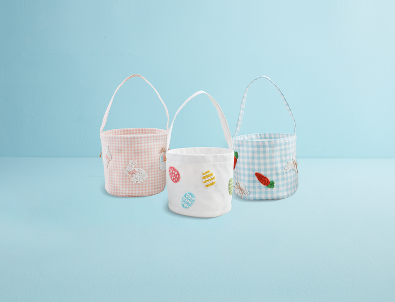 MUD PIE BLUE GINGHAM BEADED EASTER BASKET