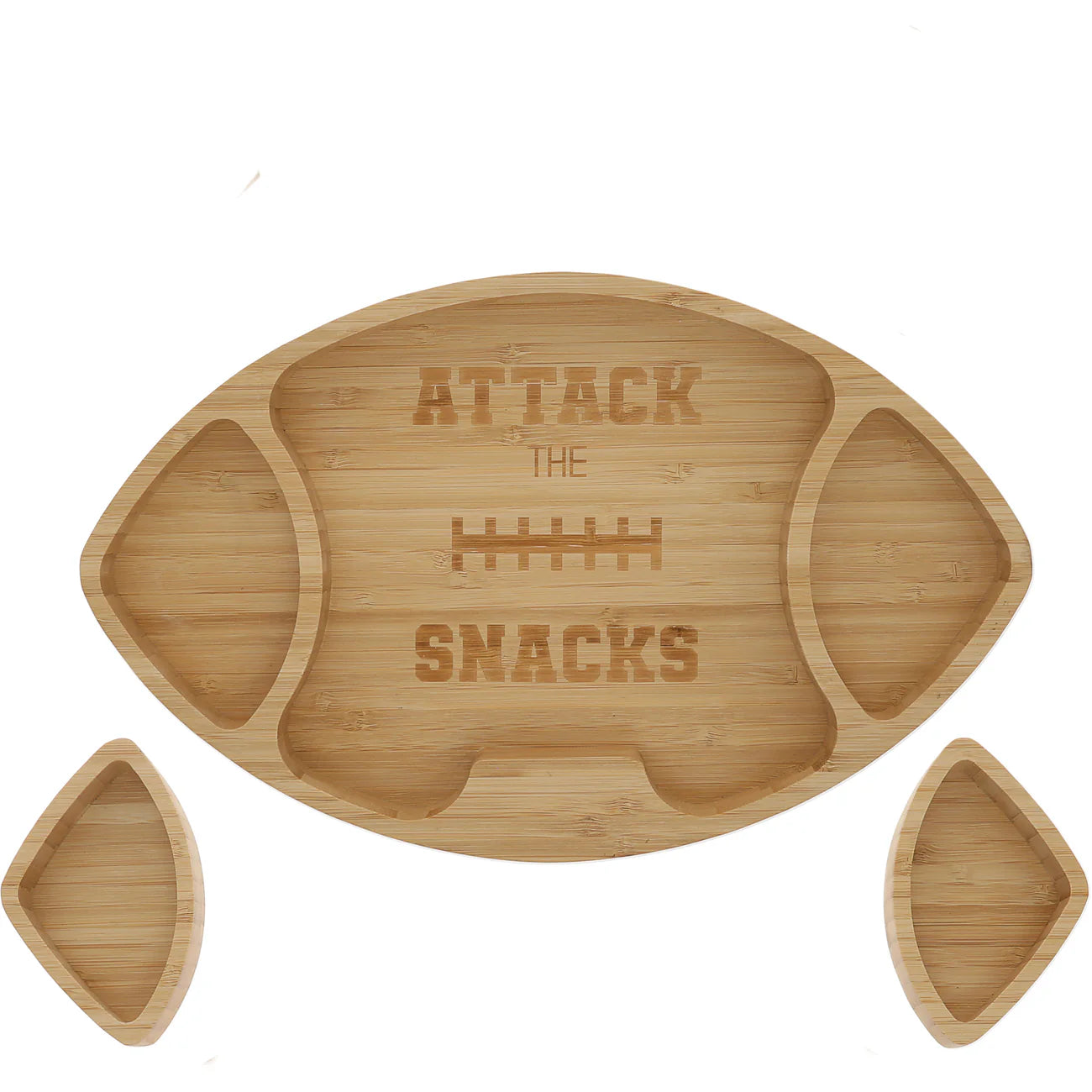 PAVILION ATTACK THE SNACKS BAMBOO SERVING BOARD WITH DIP BOWLS