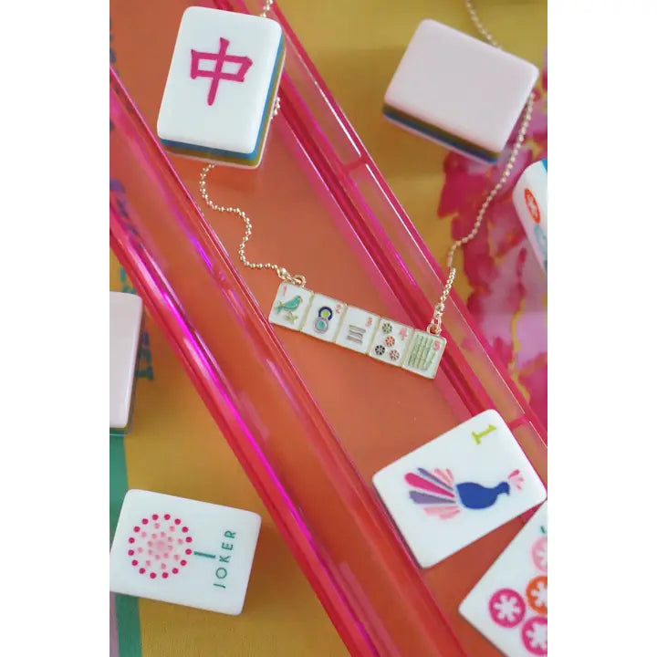 Canvas Style Mahjong Enamel Tile Wall Necklace in Multi