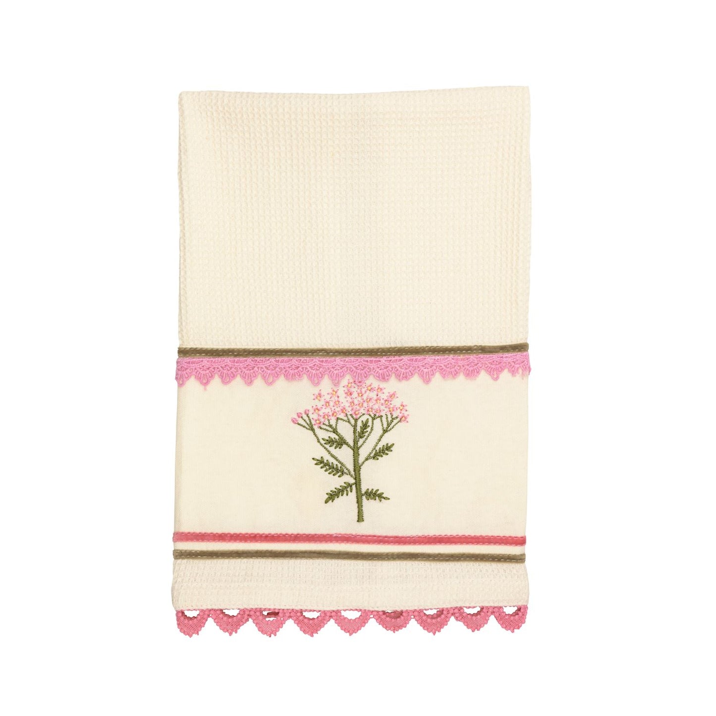 MUD PIE PINK FLORAL EMBROIDERED WAFFLE TOWEL