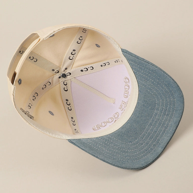 God Is Good All the Time Embroidery Trucker Hat-Denim