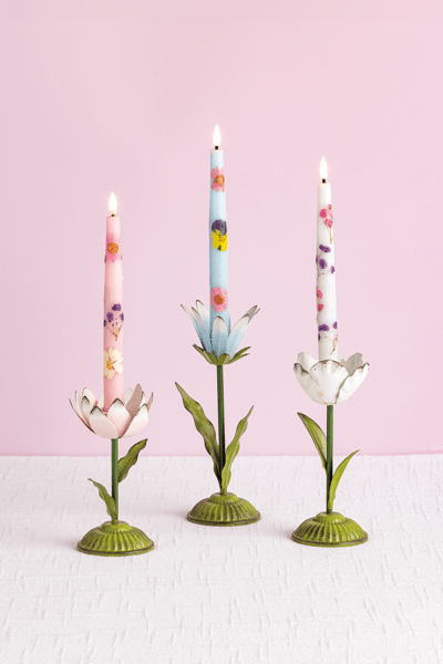 MUD PIE MEDIUM METAL FLOWER TAPER HOLDER