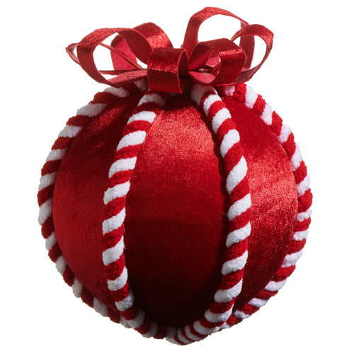 RAZ Imports 5" RED VELVET PEPPERMINT BALL ORNAMENT