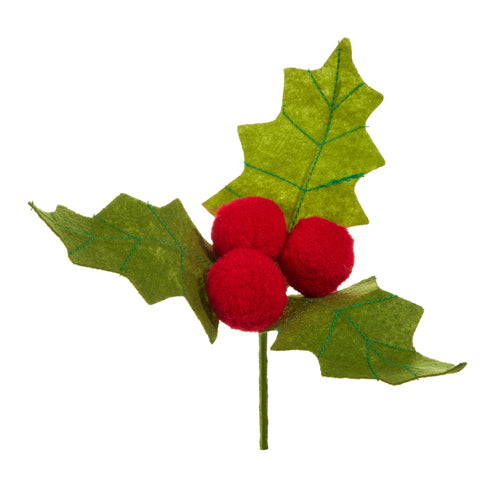 RAZ Imports 9.5" FELT HOLLY CLIP-ON ORNAMENT