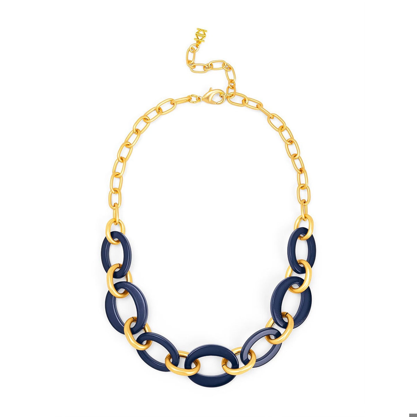 ZENZII Resin Oval Link Matte Gold Collar Necklace-Navy