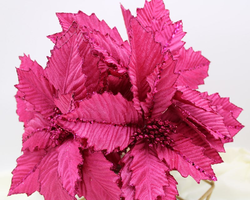 Trade Cie Hot Pink Glittered Poinsettia Stem