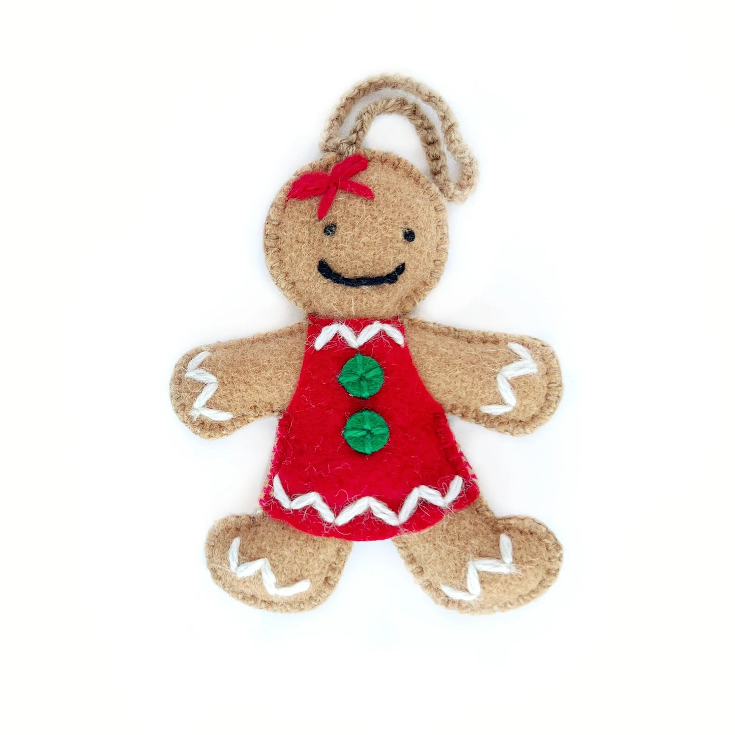 Ornaments 4 Orphans Gingerbread Woman Ornament, Embroidered Wool
