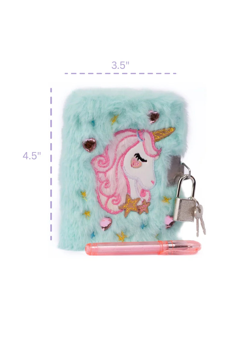 Great Pretenders Mini Furry Journal with Lock & Pen-Mint Unicorn