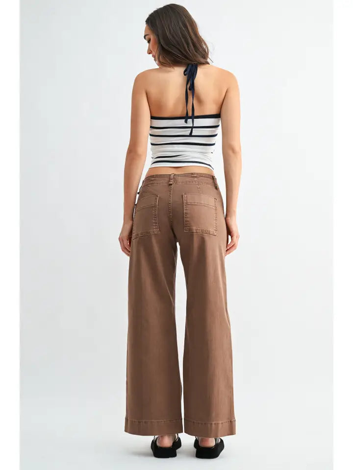 JBD Twill Seamed Wide Leg Trouser Pant - Vintage Brown
