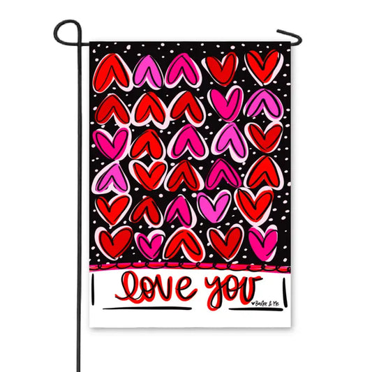 Baxter & Me Love You Funky Hearts Garden Flag