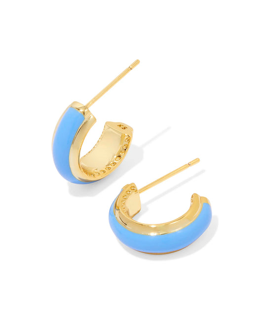 Kendra Scott Ainsley Gold Huggie Earrings in Light Blue Enamel