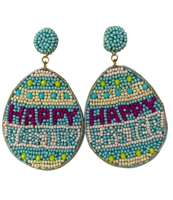 Happy Easter Beaded Egg Earrings