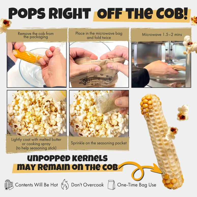 Poppin' Cobs Popcorn On the Cob with Buttery Garlic Seasoning