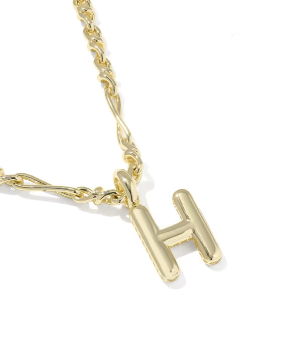 KENDRA SCOTT BUBBLE LETTER H SHORT PENDANT NECKLACE GOLD