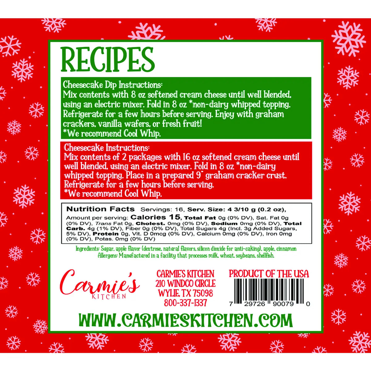 Carmie's Kitchen Jolly Apple Crumble Cheesecake Dip Mix - Holiday Collection