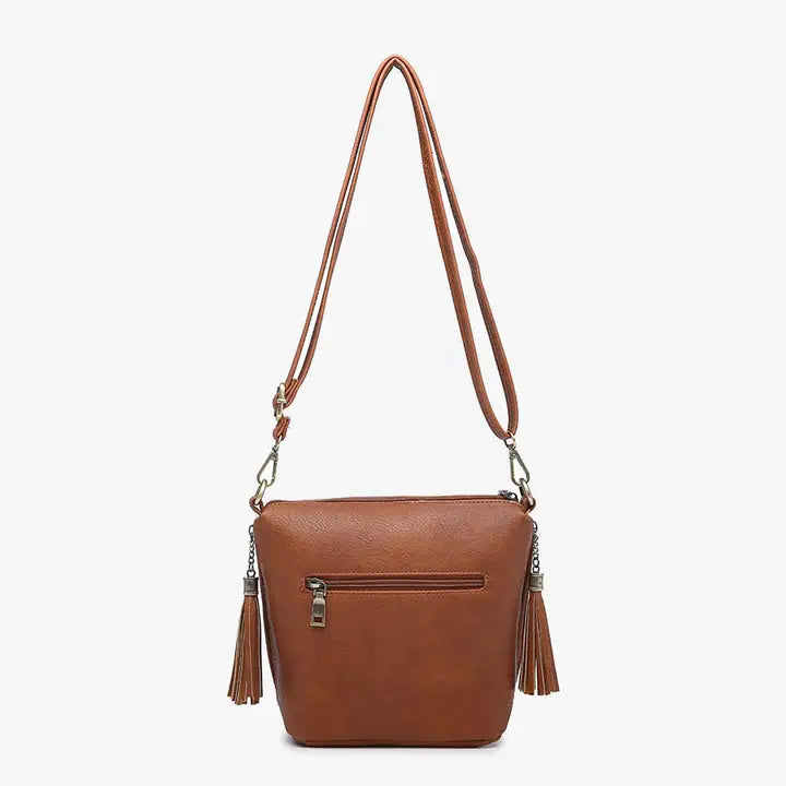 Jen & Co. Dylan Crossbody w/ 2 Side Tassel Zippers-Brown