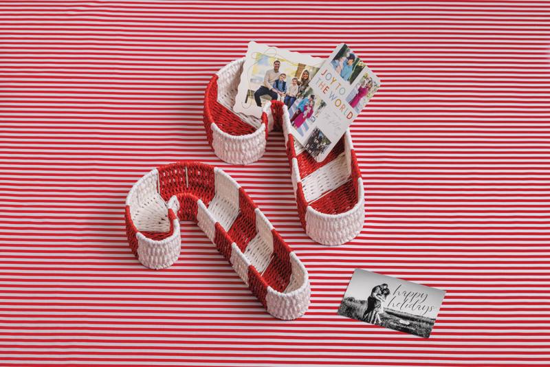 MUD PIE CANDY CANE WOVEN BASKET SET