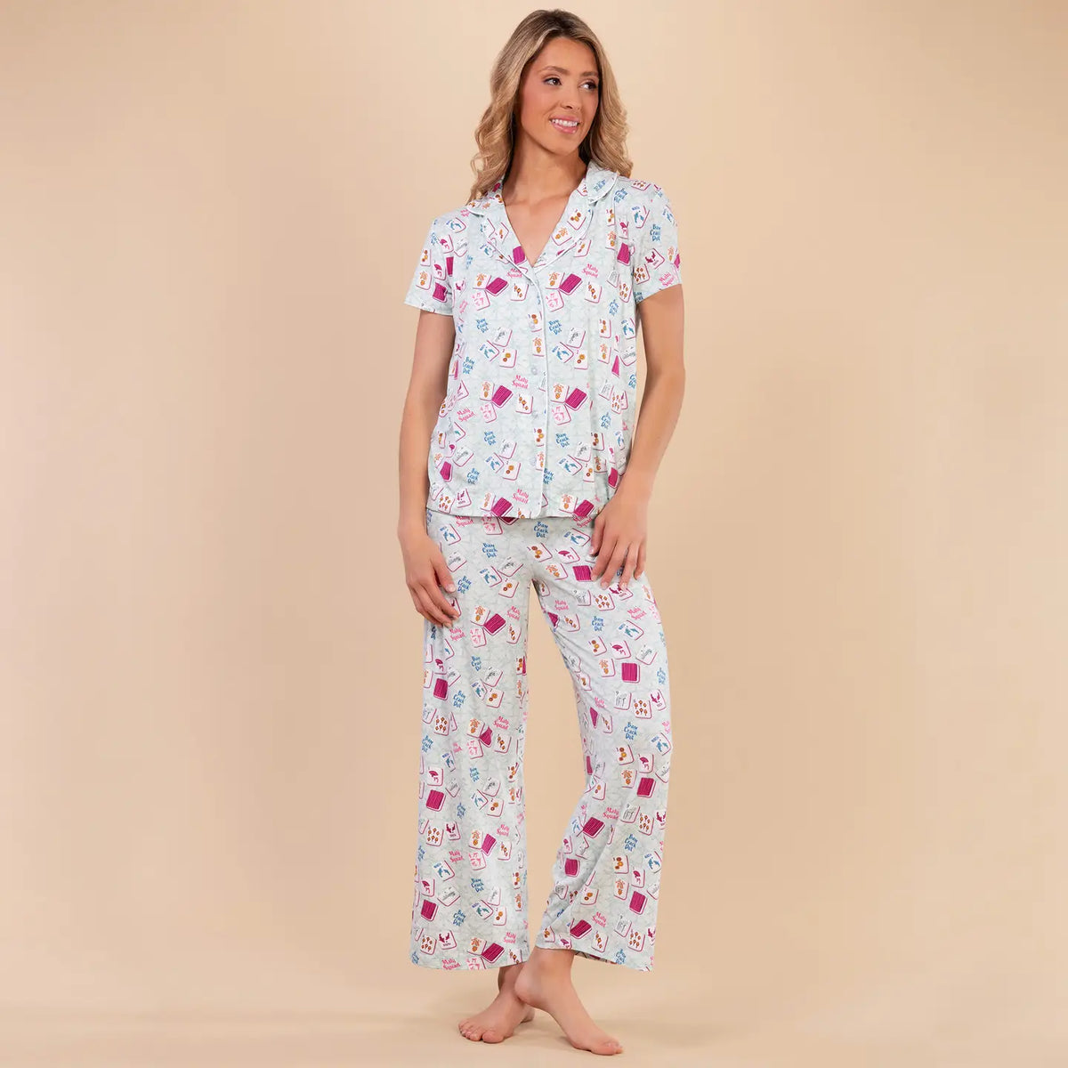 Amanda Blu Mahj Squad Pajama Pants | Soft Teal Mahjong Pj Bottoms