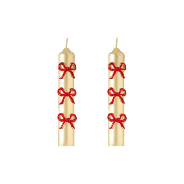MUD PIE CHRISTMAS BOW MINI TAPER CANDLE SET OF 2