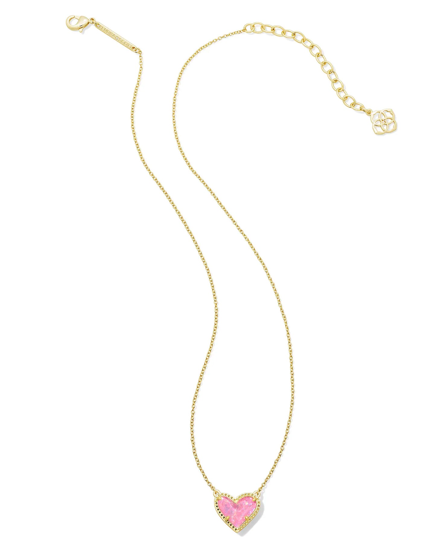Kendra Scott Ari Heart Gold Pendant Necklace in Pink Iridescent