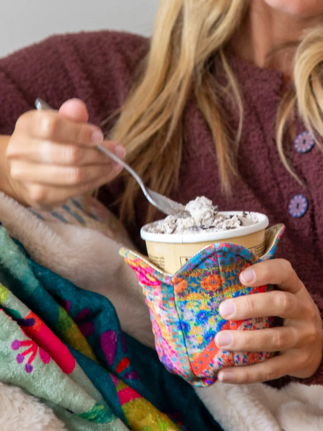 Natural Life Ice Cream Cozy-Pink Folk Flower Patchwork