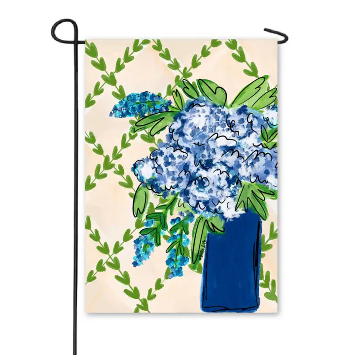 Baxter & Me Blue Floral with Greenery Garden Flag