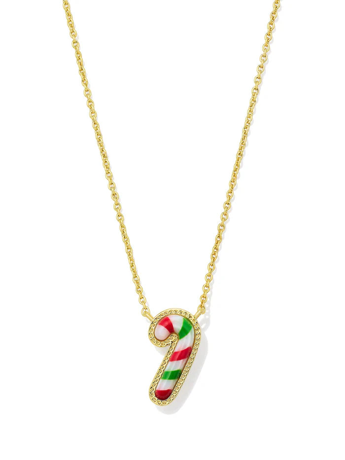 KENDRA SCOTT CANDY CANE SHORT PENDANT NECKLACE GOLD RED GREEN MIX