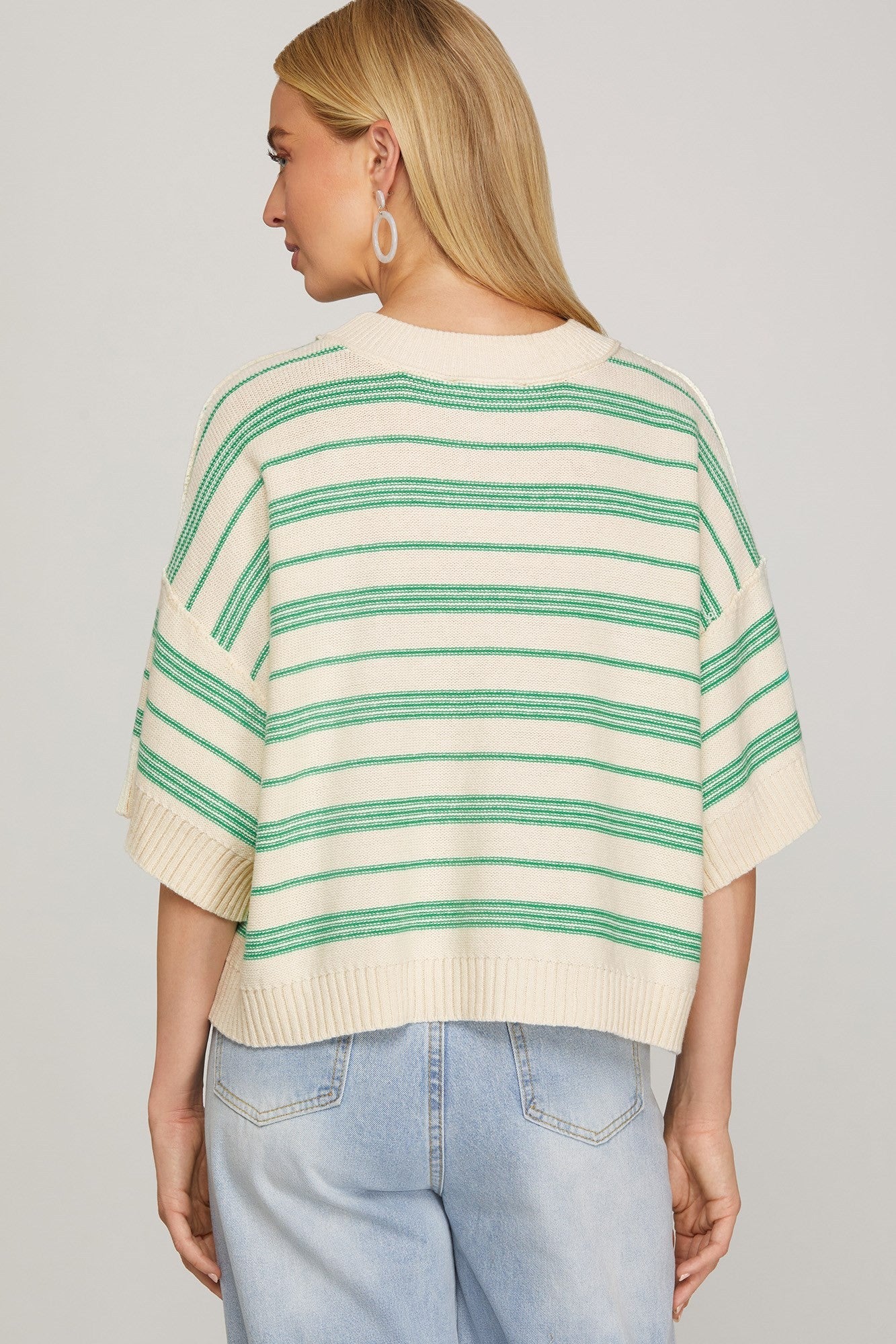 She + Sky Knit Sweater Top-Green