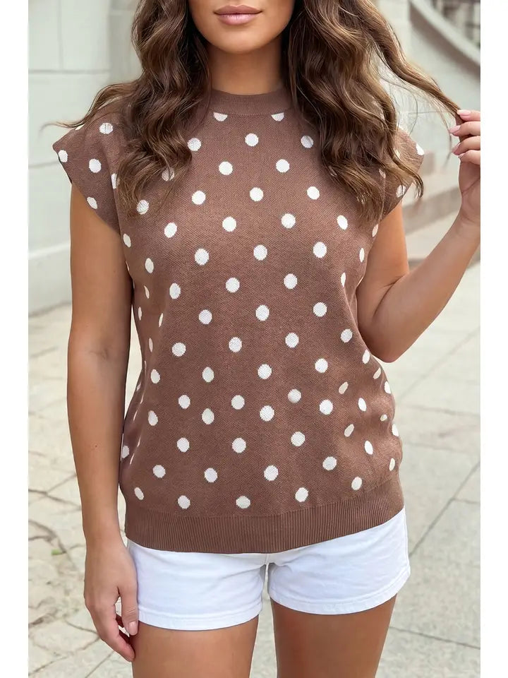 Polka Dot Sleeveless Sweater Top