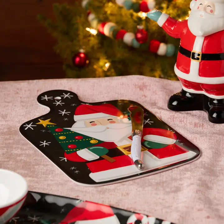 Certified International Christmas Whimsy Santa Cheese Board and Knife Gift