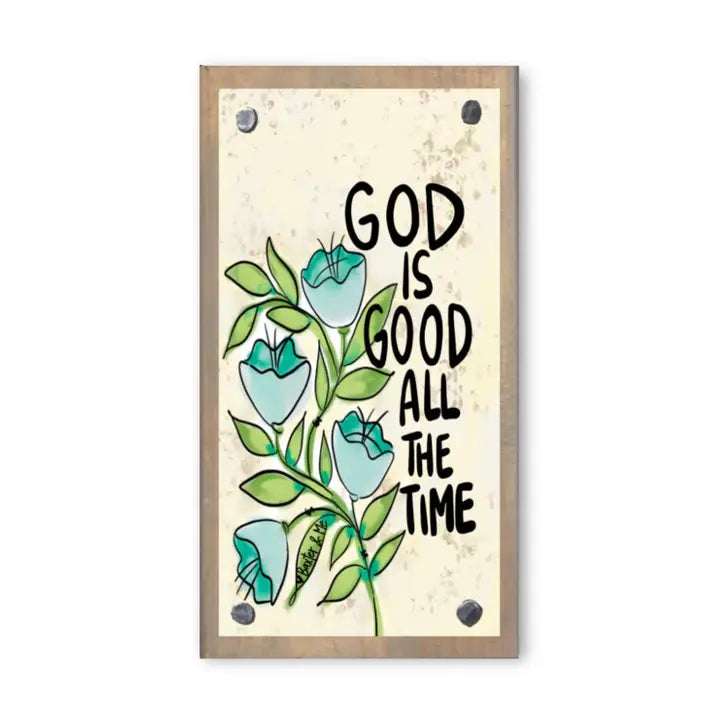 Baxter & Me Blue Floral God Is Good Driftwood Happy Block