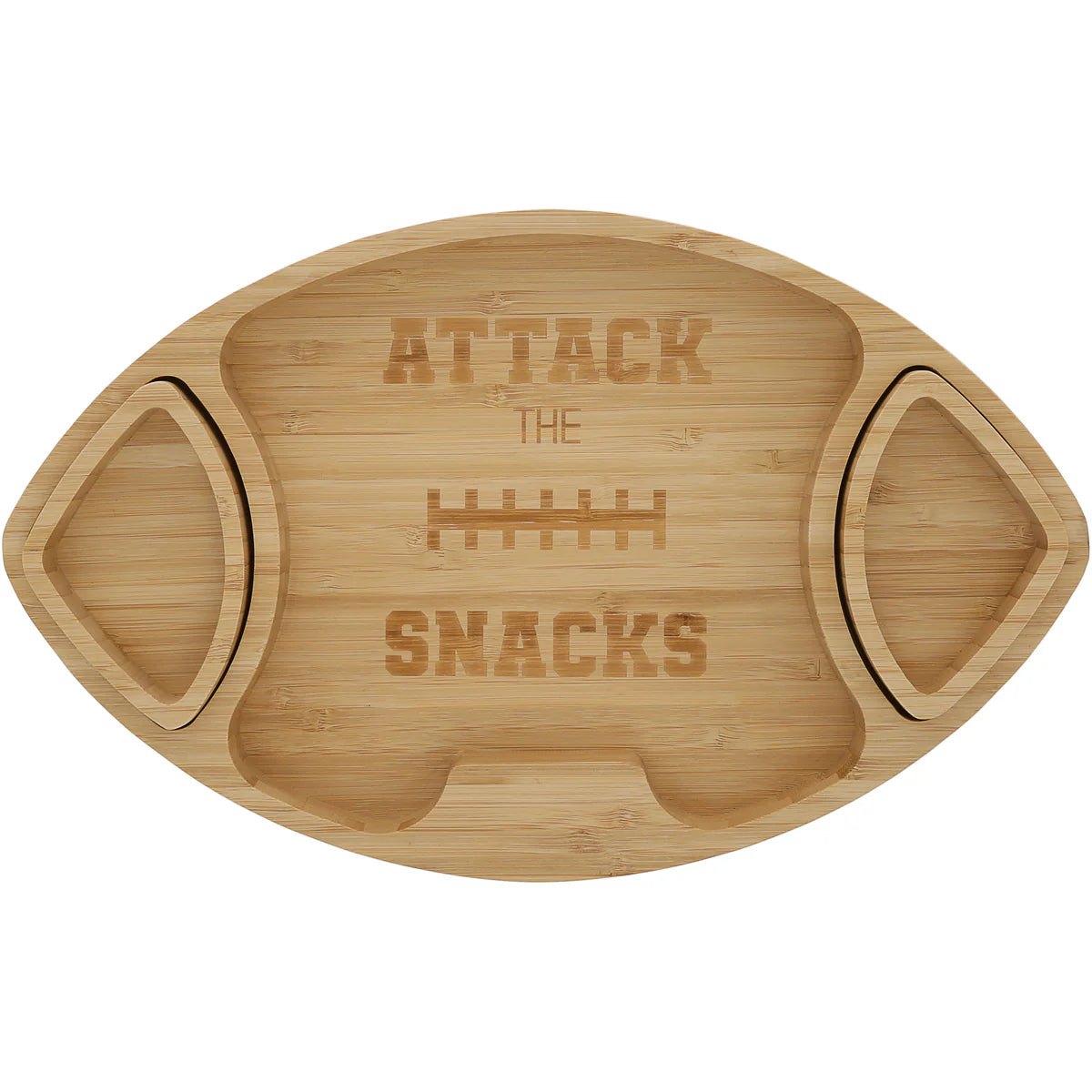 PAVILION ATTACK THE SNACKS BAMBOO SERVING BOARD WITH DIP BOWLS