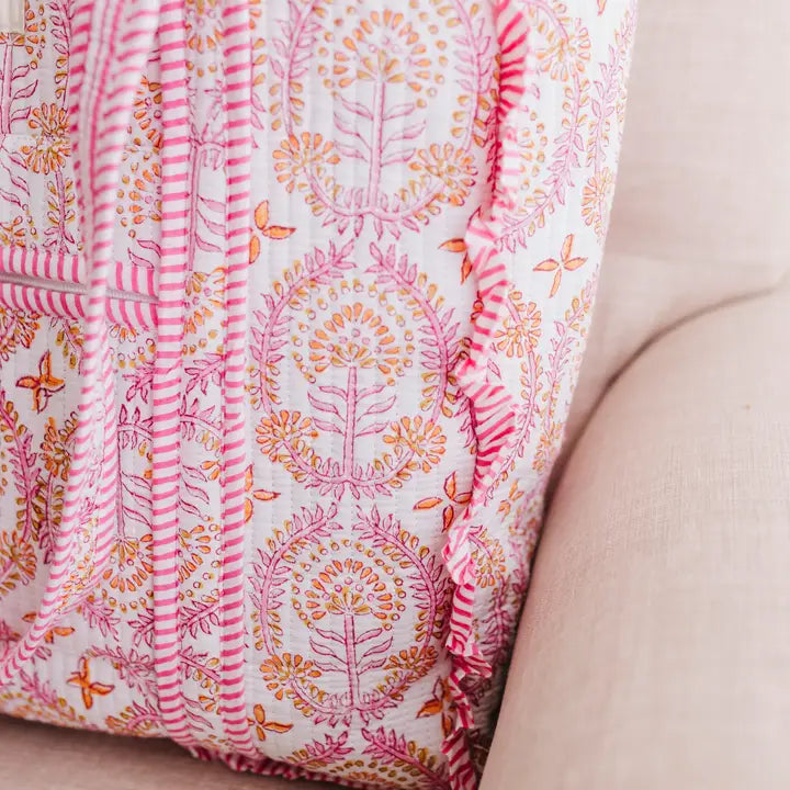 Heart of Grace Dahlia | Large Quilted Ruffle Tote Bag