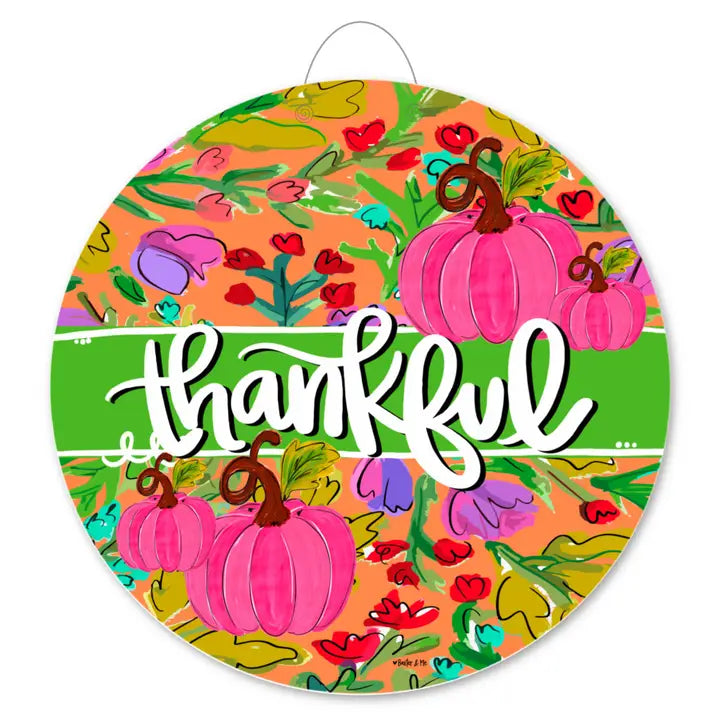 Baxter & Me Thankful Pink Pumpkin in Bloom Door Hanger