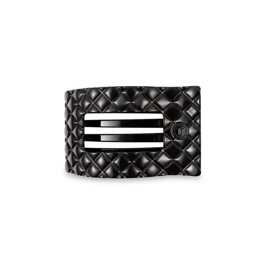 Teleties Flat Rectangle Hair Clip | Small | Jet Black Quilted