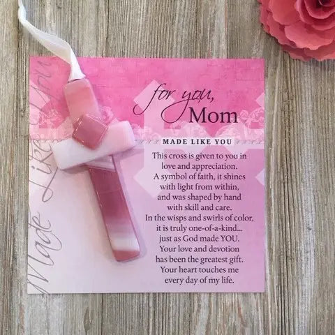 Mom Gift USA Handmade Glass Cross Christian Gift