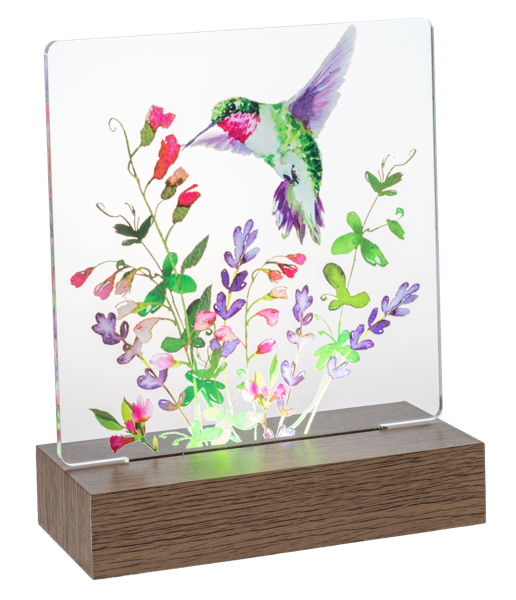 LED Light Up Cardinal & Hummingbird w/Flowers Tabletop Figurines