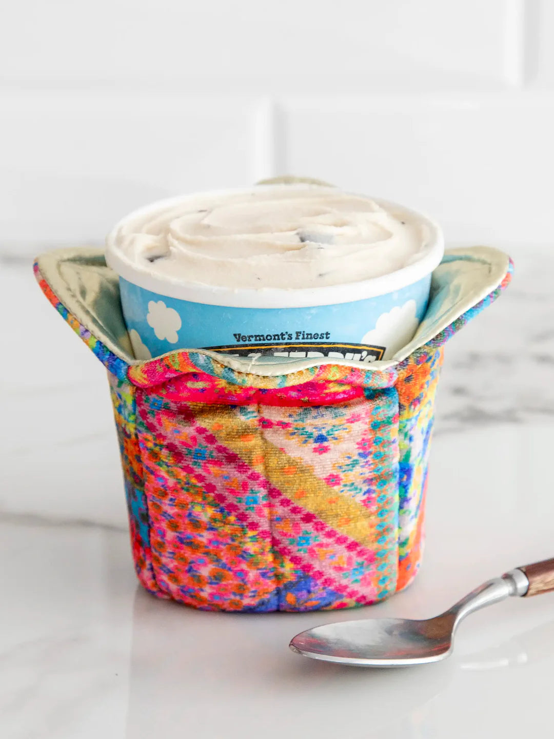Natural Life Ice Cream Cozy-Pink Folk Flower Patchwork