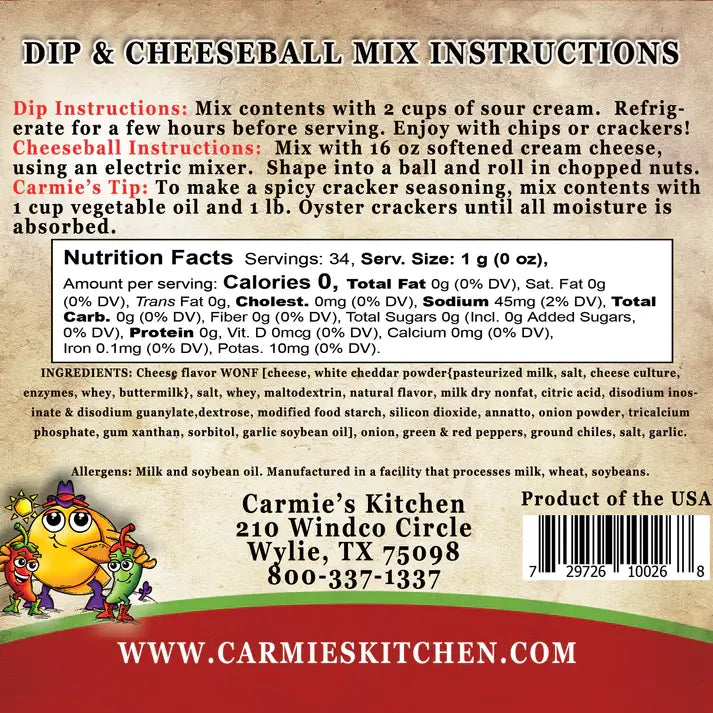 Carmie's Kitchen Jalapeno Cheddar Dip Mix