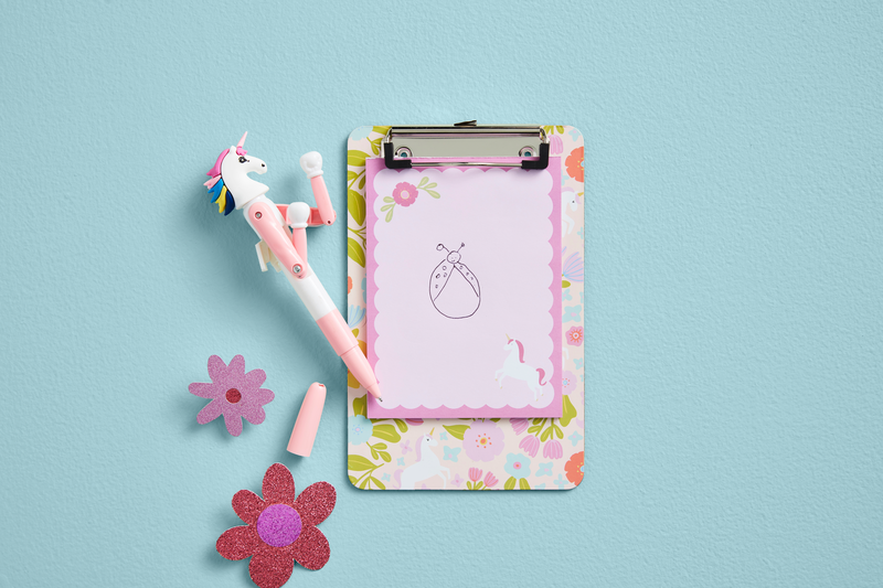 MUD PIE PINK UNICORN PEN AND CLIPBOARD SET