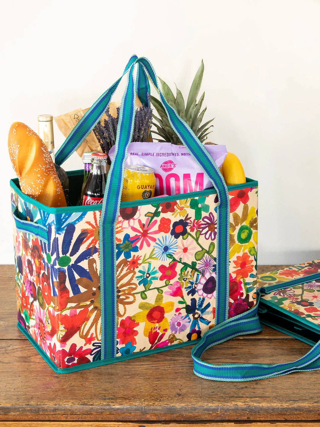 Natural Life Set of 2 Heavy Duty Reusable Grocery & More Box Bags-Bright Floral Garden