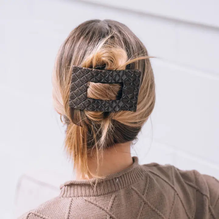Teleties Flat Rectangle Hair Clip | Large | Truly Taupe Quilted