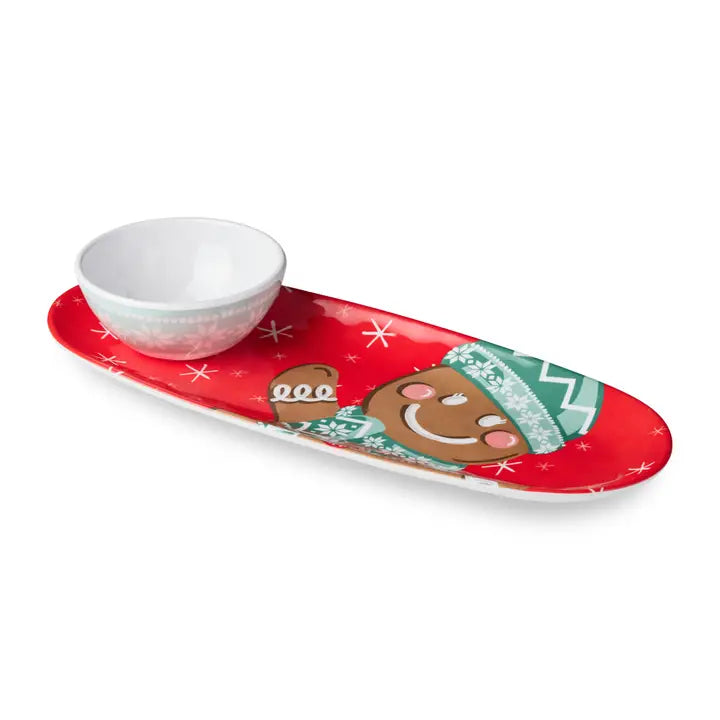 Certified International Christmas Whimsy Gingerbread Melamine Tray and Bowl Gift