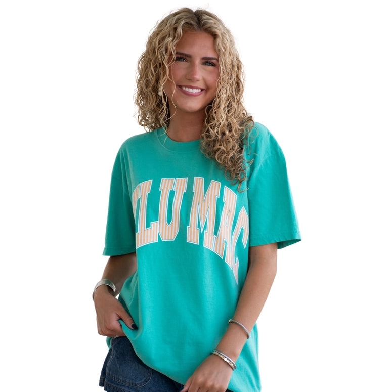 LULU MAC- Stripe Adult Cream Sickle Sky/Island Green Comfort Colors Tee