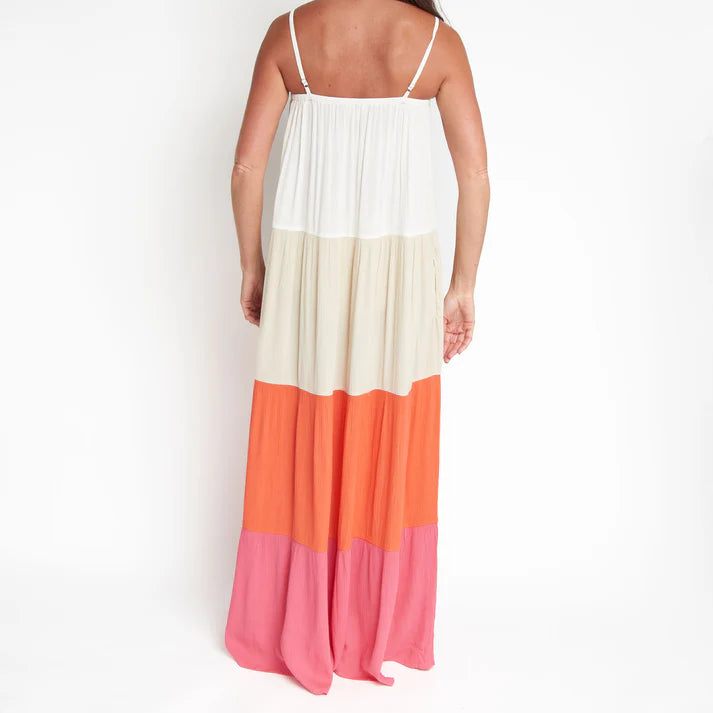 ELSIE & ZOEY Amryn Color Block Tiered Maxi Dress-Raspberry