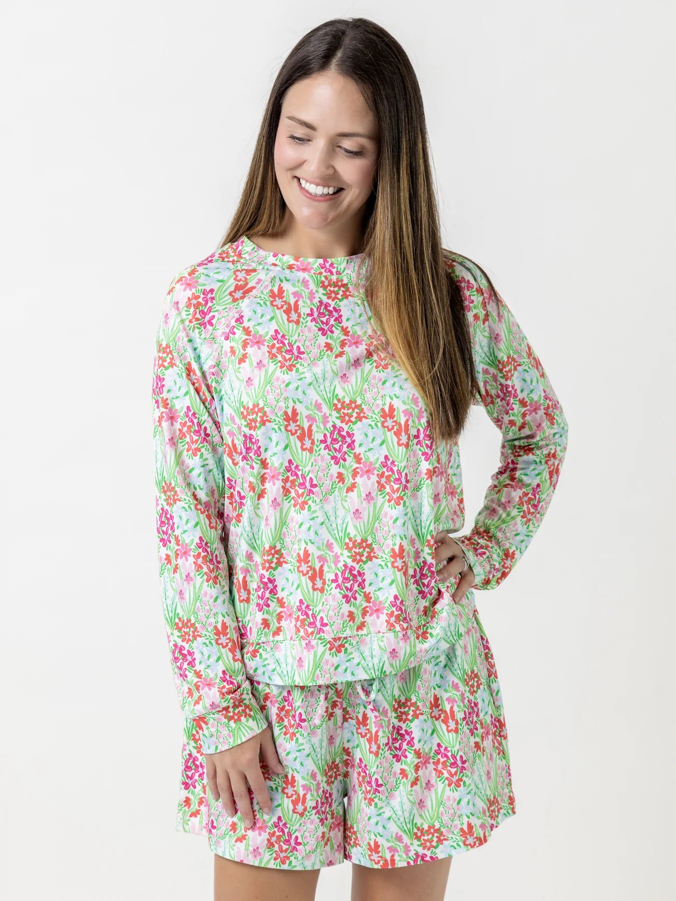 Mary Square Women's Annie Shorts Set | Happy Blooms Pink