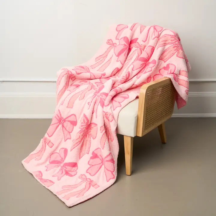 The Darling Effect Cozy Dreams Luxe Blanket-Blushing Bows Pink